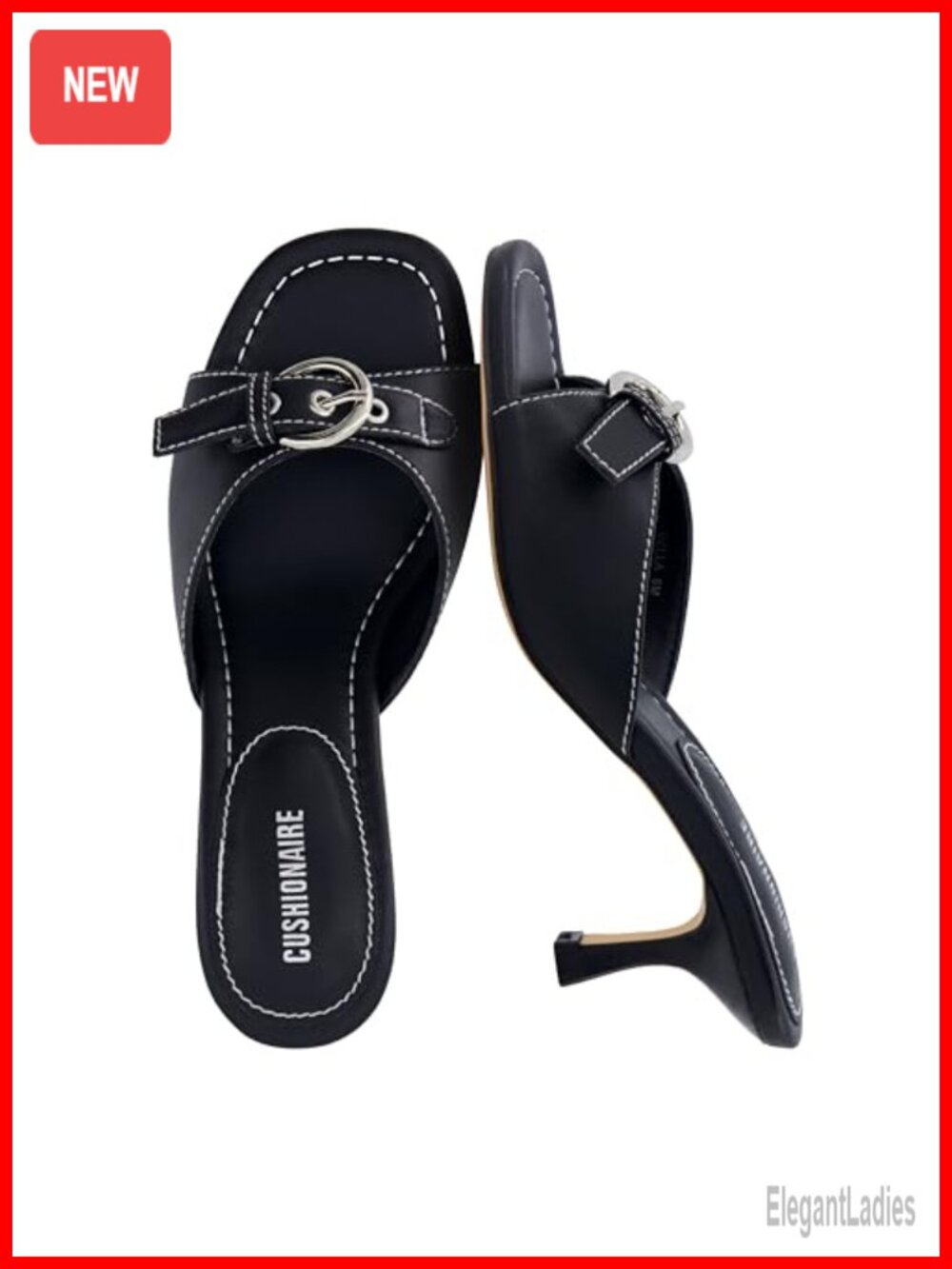 CUSHIONAIRE Kitten Heel Mule Sandals with Buckle Accent | Women's Dressy Open